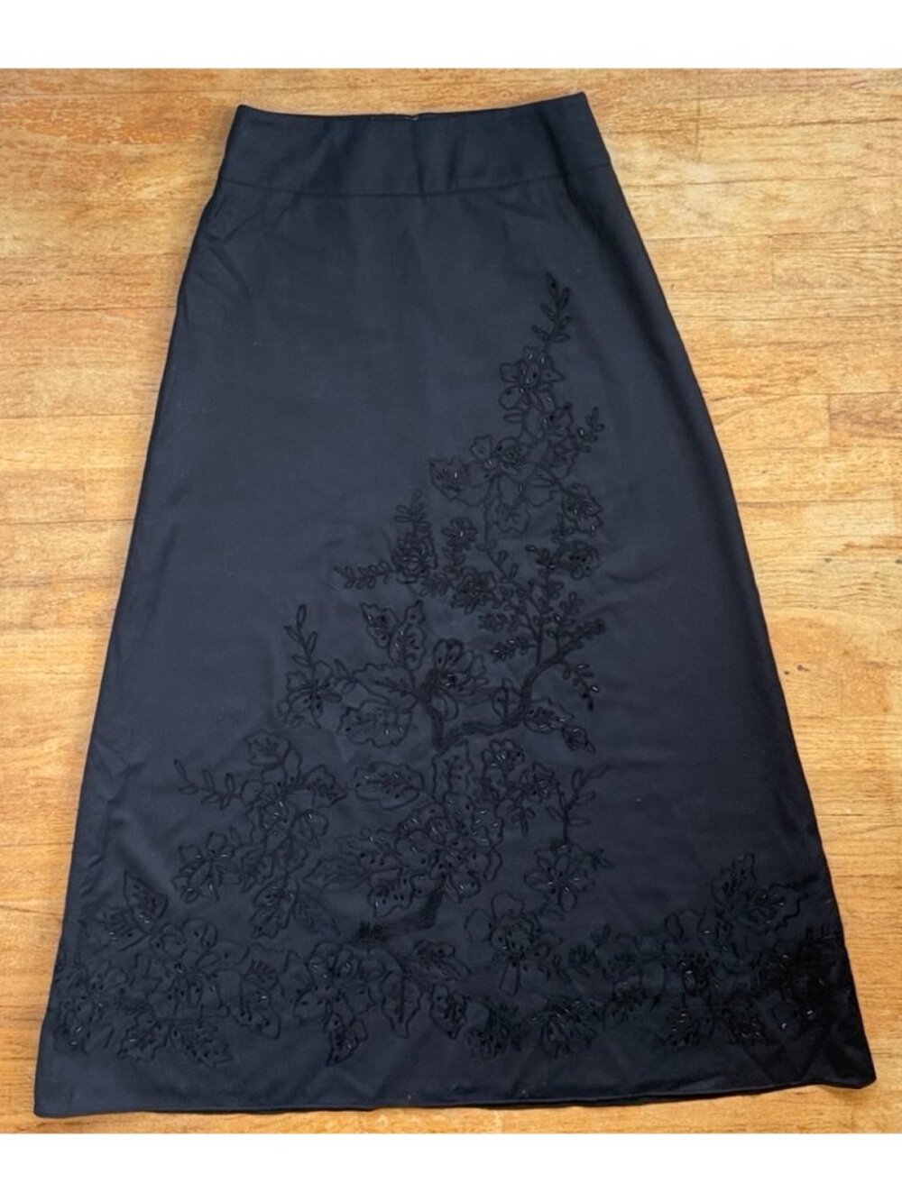 Talbots Skirt Size 6 NWT Black Wool Maxi Floral Embroidered Beaded A-Line